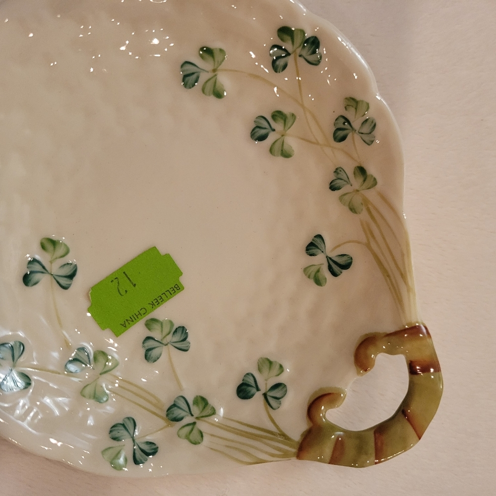 Vintage Belleek Shamrock Pattern Butter Server NWT - Picture 4 of 7